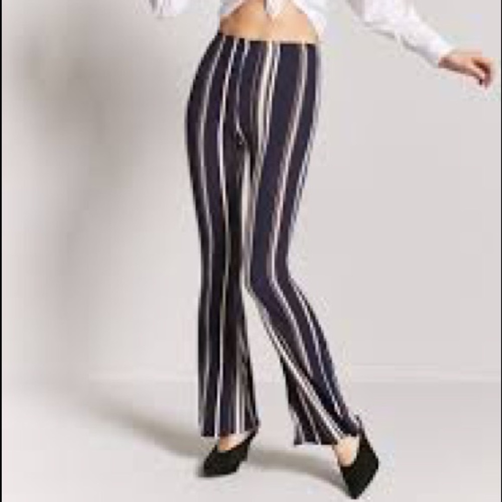 Black and white striped flare pants